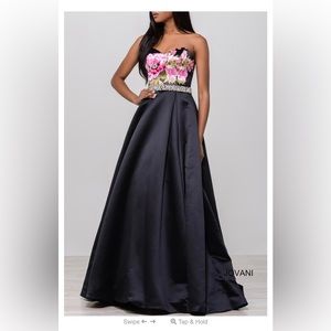 JVN by Jovani Strapless Black and Pink Prom Dress
